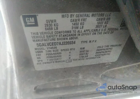 2010 Buick Enclave 2Xl z USA, uszkodzony, nr VIN 5GALVCED7AJ226934